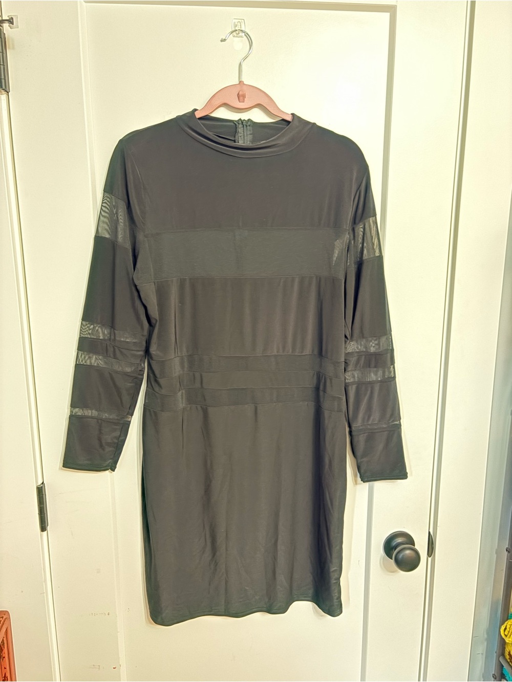 Boohoo Black Long Sleeve Sheath Dress with Sheer Stripe Details